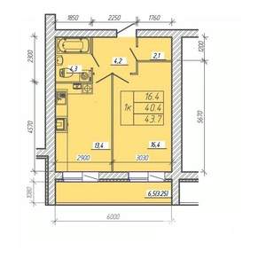 1-к квартира, вторичка, 44м2, 1/9 этаж