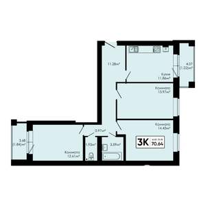 3-к квартира, вторичка, 71м2, 1/4 этаж