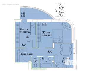 2-к квартира, строящийся дом, 61м2, 1/14 этаж