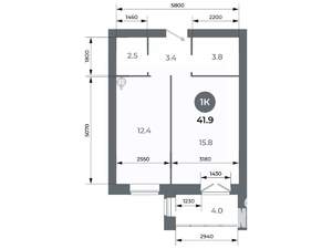 Студия квартира, вторичка, 42м2, 7/9 этаж