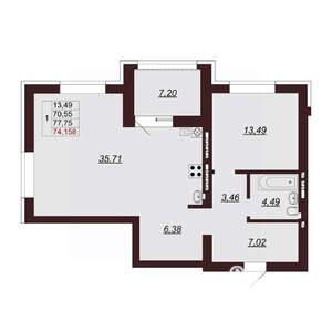 2-к квартира, строящийся дом, 75м2, 6/9 этаж