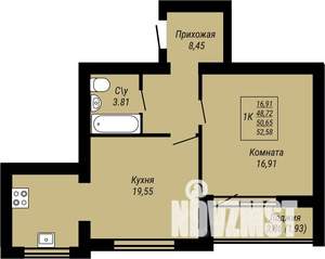 1-к квартира, вторичка, 53м2, 4/9 этаж