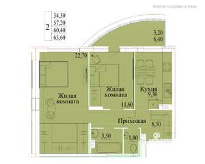 2-к квартира, строящийся дом, 64м2, 8/14 этаж