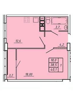 1-к квартира, строящийся дом, 40м2, 15/17 этаж