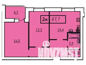 2-к квартира, вторичка, 61м2, 5/9 этаж