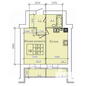 1-к квартира, вторичка, 44м2, 5/14 этаж