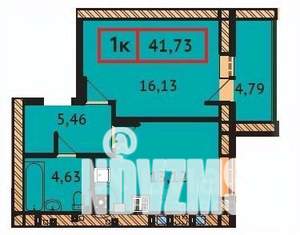 1-к квартира, вторичка, 42м2, 6/9 этаж
