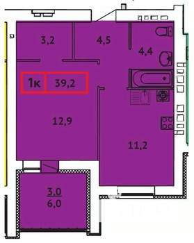 1-к квартира, строящийся дом, 39м2, 4/10 этаж