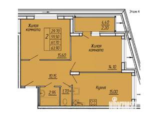 2-к квартира, вторичка, 64м2, 4/11 этаж