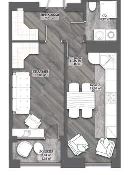 1-к квартира, вторичка, 47м2, 4/14 этаж