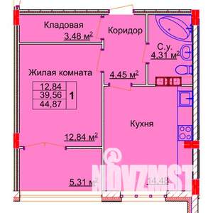 1-к квартира, строящийся дом, 45м2, 7/15 этаж