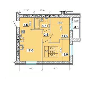 3-к квартира, вторичка, 59м2, 13/14 этаж