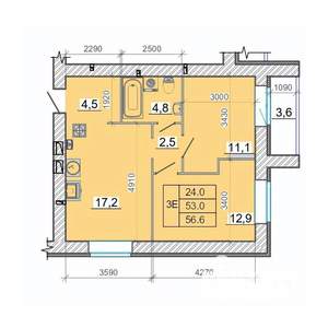 2-к квартира, вторичка, 57м2, 3/14 этаж