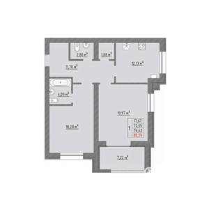 2-к квартира, строящийся дом, 78м2, 6/9 этаж