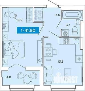 1-к квартира, строящийся дом, 42м2, 5/14 этаж