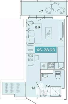 1-к квартира, строящийся дом, 29м2, 2/14 этаж