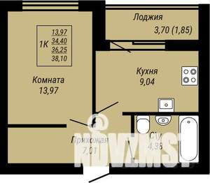 1-к квартира, строящийся дом, 38м2, 7/9 этаж