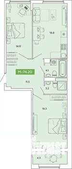 2-к квартира, вторичка, 74м2, 3/14 этаж