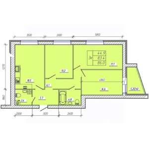 3-к квартира, вторичка, 86м2, 4/9 этаж