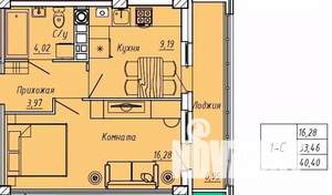 1-к квартира, вторичка, 40м2, 2/9 этаж