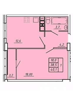 1-к квартира, строящийся дом, 40м2, 16/17 этаж