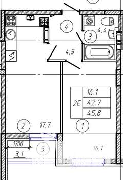 2-к квартира, строящийся дом, 46м2, 6/9 этаж