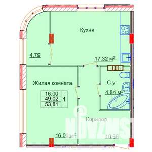 1-к квартира, строящийся дом, 54м2, 12/15 этаж