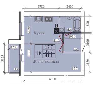 1-к квартира, вторичка, 41м2, 12/14 этаж