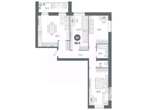 3-к квартира, вторичка, 90м2, 6/9 этаж