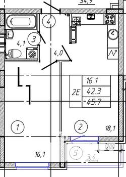 2-к квартира, строящийся дом, 46м2, 5/9 этаж