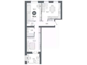 2-к квартира, вторичка, 70м2, 3/9 этаж