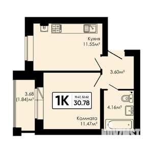 1-к квартира, вторичка, 31м2, 3/4 этаж
