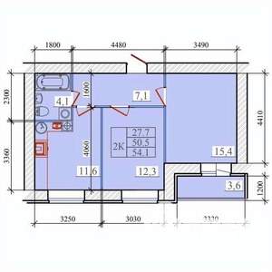 2-к квартира, вторичка, 54м2, 1/14 этаж