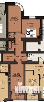 3-к квартира, строящийся дом, 66м2, 3/10 этаж