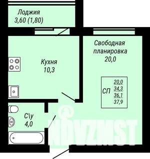 1-к квартира, строящийся дом, 38м2, 4/9 этаж