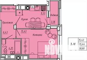 1-к квартира, вторичка, 39м2, 1/9 этаж