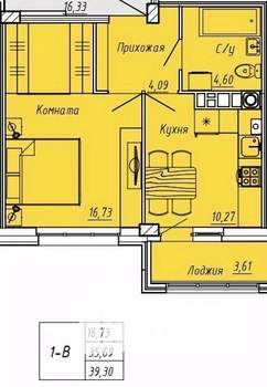1-к квартира, вторичка, 39м2, 2/9 этаж