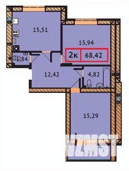 2-к квартира, строящийся дом, 68м2, 8/9 этаж