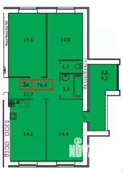 3-к квартира, вторичка, 76м2, 8/10 этаж
