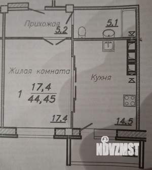 1-к квартира, вторичка, 44м2, 6/10 этаж