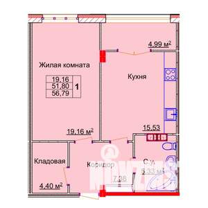 1-к квартира, строящийся дом, 57м2, 2/15 этаж