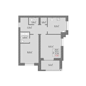 2-к квартира, строящийся дом, 78м2, 3/9 этаж