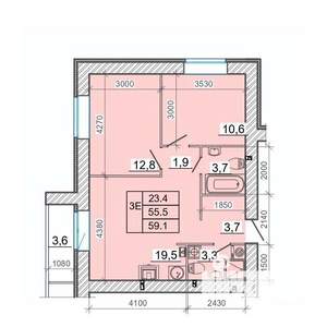 3-к квартира, вторичка, 59м2, 1/14 этаж