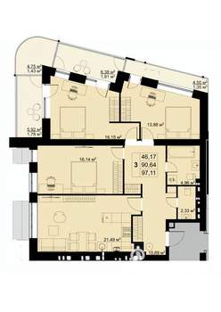 3-к квартира, вторичка, 97м2, 2/6 этаж
