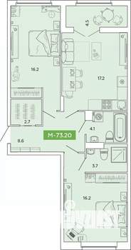 2-к квартира, вторичка, 73м2, 2/14 этаж