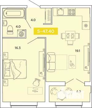 1-к квартира, вторичка, 47м2, 4/14 этаж