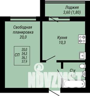 1-к квартира, строящийся дом, 38м2, 7/9 этаж