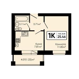 1-к квартира, вторичка, 25м2, 2/4 этаж