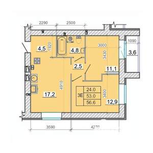 3-к квартира, вторичка, 57м2, 1/14 этаж