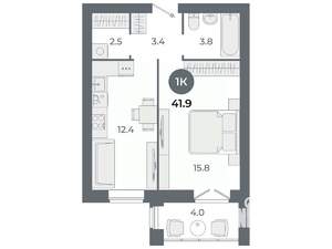 Студия квартира, вторичка, 42м2, 8/9 этаж